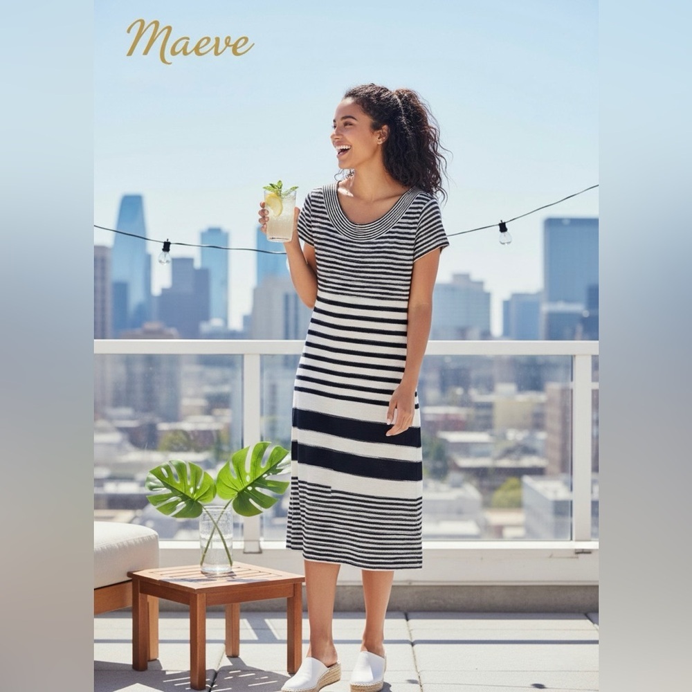 Maeve Striped Black and White Midi Dress size XS